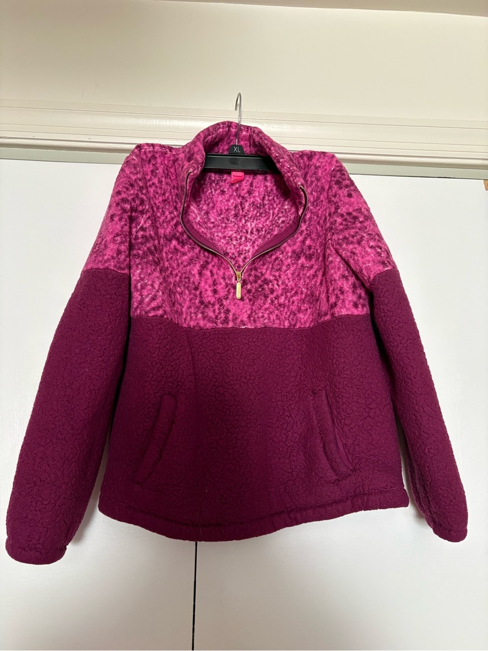 Lilly Pulitzer Two-Tone Magenta Half-Zip Teddy Jacket